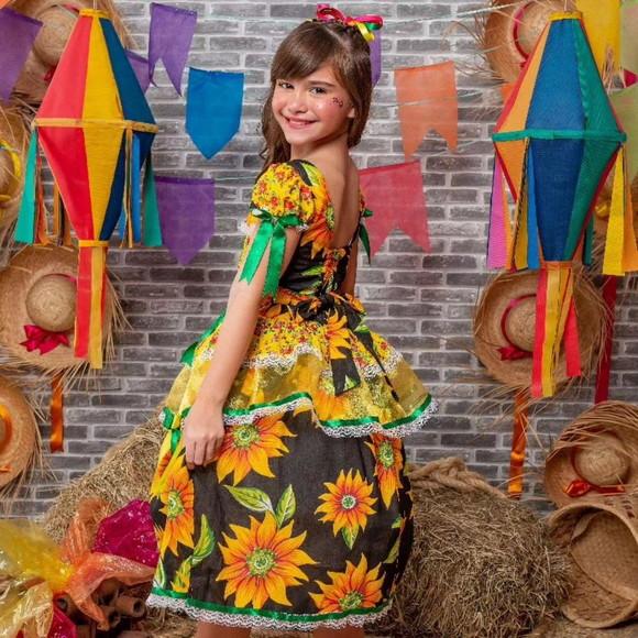 Vestido Caipira Infantil São João Junino Xadrez