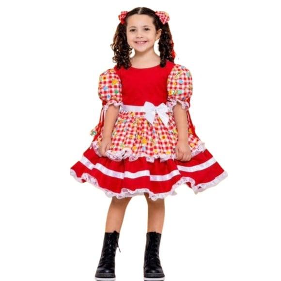 Vestido Caipira São João Junino Vermelho Tam 2