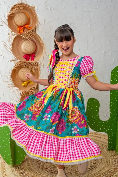 Vestido Infantil Caipira São João Junino Xadrez