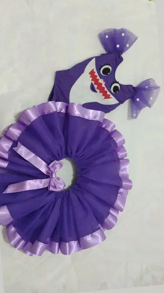 Fantasia Baby Shark e Saia de Tutu Luxo Amarelo