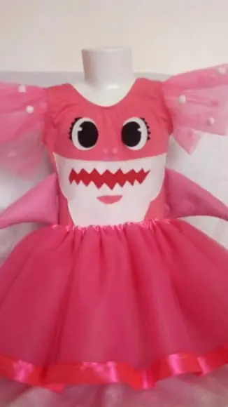 Fantasia Baby Shark Rosa com Nadadeiras e Saia de Tutu