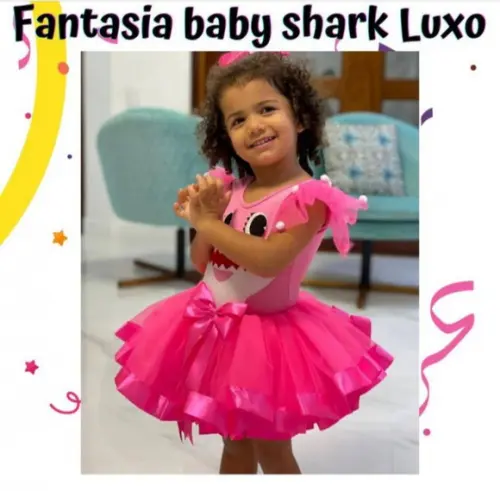 Fantasia Baby Shark Rosa e Saia de Tutu Luxo Infantil