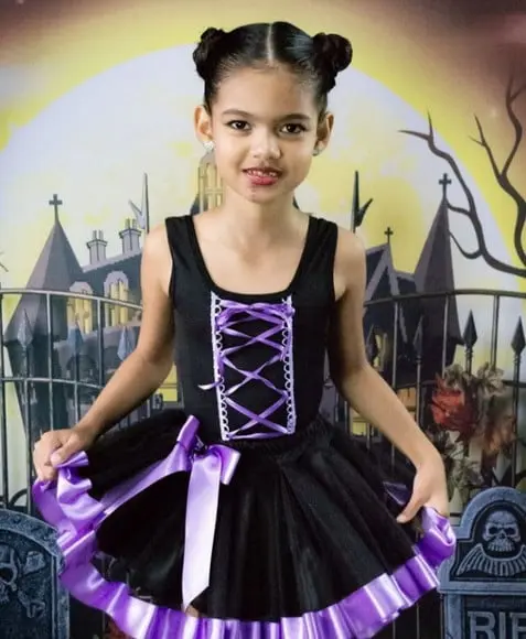 Fantasia Bruxinha Lilás Halloween Saia de Tutu