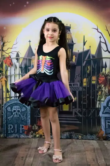 Fantasia Esqueleto Halloween Saia de Tutu