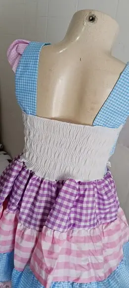 Vestido Caipira Coração São João Junino Rosa e Lilas