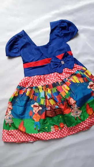 Vestido Caipira Infantil São Joao Azul