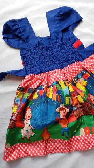 Vestido Caipira Infantil São Joao Azul