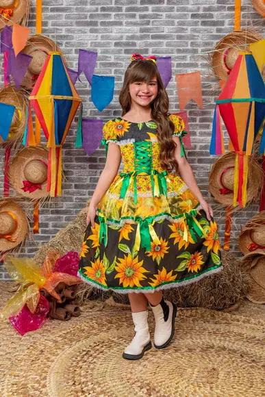 Vestido Caipira Infantil São João Junino Xadrez