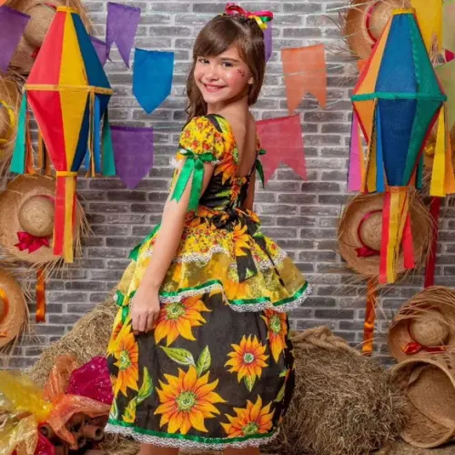 Vestido Caipira Infantil São João Junino Xadrez