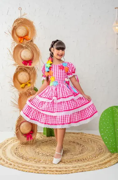 Vestido Caipira Infantil São Joao Rosa