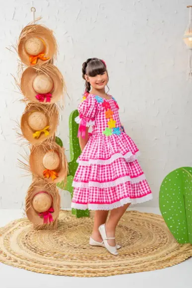Vestido Caipira Infantil São Joao Rosa