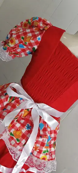 Vestido Caipira São João Junino Vermelho Tam 2