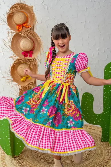 Vestido Infantil Caipira São João Junino Xadrez