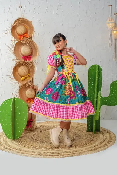 Vestido Infantil Caipira São João Junino Xadrez
