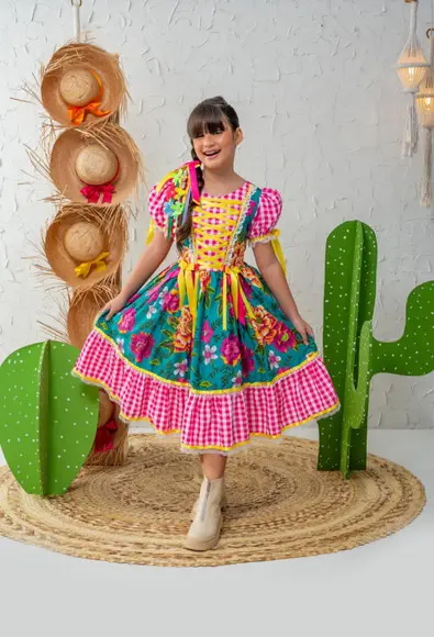 Vestido Infantil Caipira São João Junino Xadrez