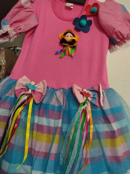 Vestido Infantil Rosa Boneca Caipira São João Junino