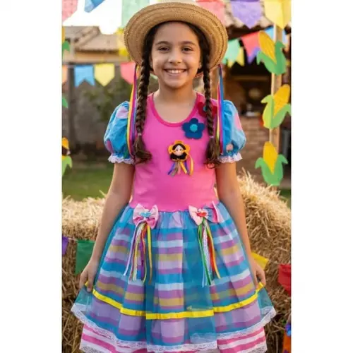 Vestido Infantil Rosa Boneca Caipira São João Junino