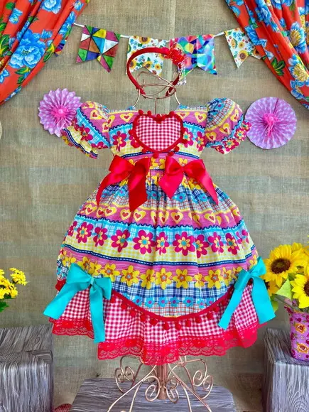 Vestido São João Junino Xadrez Caipira