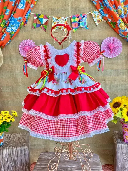 Vestido São João Junino Xadrez Caipira