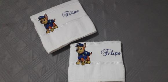 Jogo de Toalha Bordada Infantil Banho e Rosto Cachorro