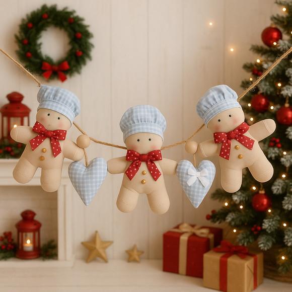 Porta Enfeite Natal Decoração Ginger Varal Decorativo 1,20