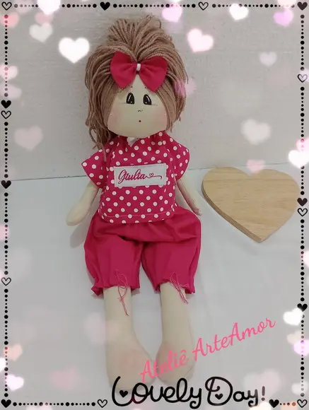 Boneca de Pano Giulia Personalizamos com o Nome da Criança