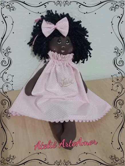 Boneca de Pano Preta Personalizada