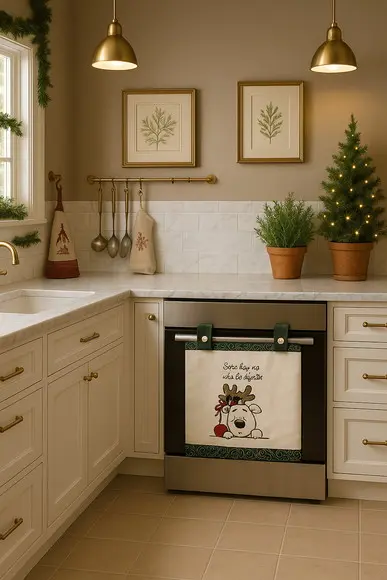 Cobre Forno/cortina Forno Ginger Bordada para Fogão Natal