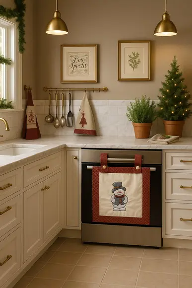 Cobre Forno/cortina Forno Ginger Bordada para Fogão Natal
