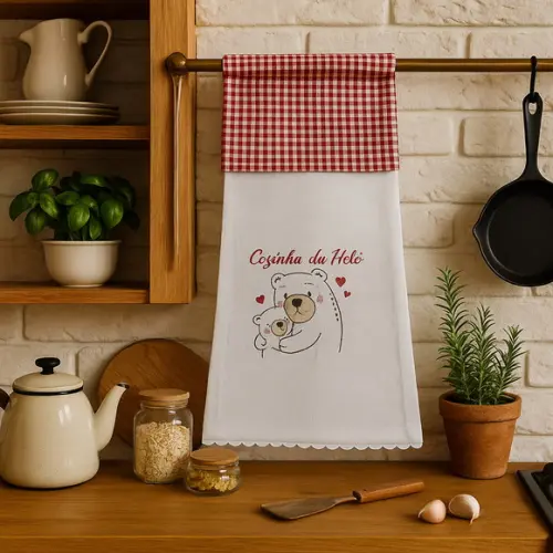 Pano de Prato e Bate Mão Personalizado - Kit 4 Peças