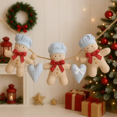 Porta Enfeite Natal Decoração Ginger Varal Decorativo 1,20
