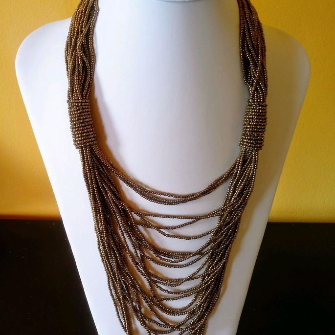 maxi colar de miçangas cobre/brincos