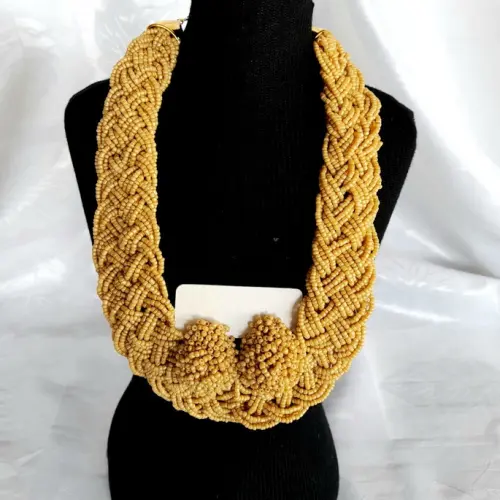 Maxi colar miçangas mostarda/brincos