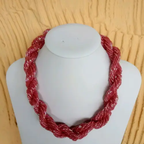 Colar de canutilhos rosa/brincos