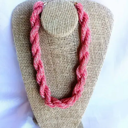 Colar de canutilhos rosa/brincos