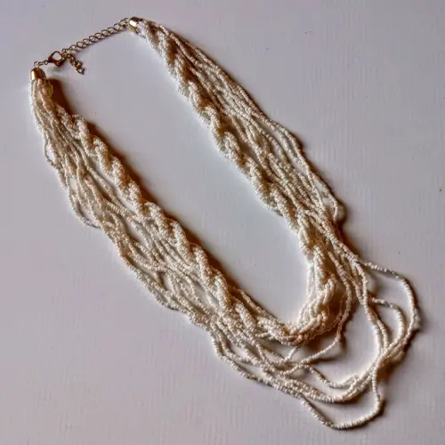 Colar de miçangas branco/brincos