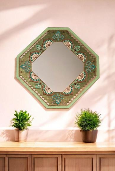 Espelho Decorativo Indiano Mandala Verde