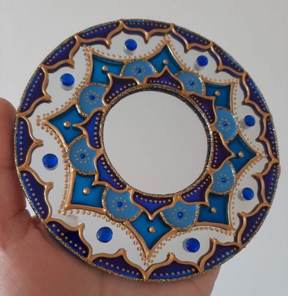 Espelho Decorativo Mandala Azul para Porta de Entrada 12cm