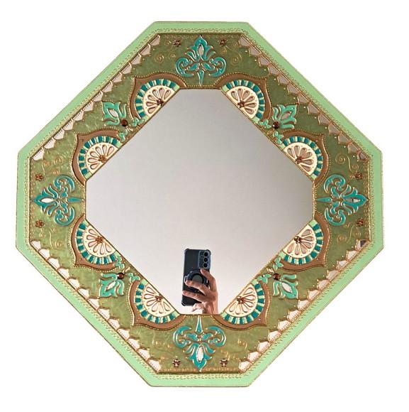 Espelho Decorativo Indiano Mandala Verde