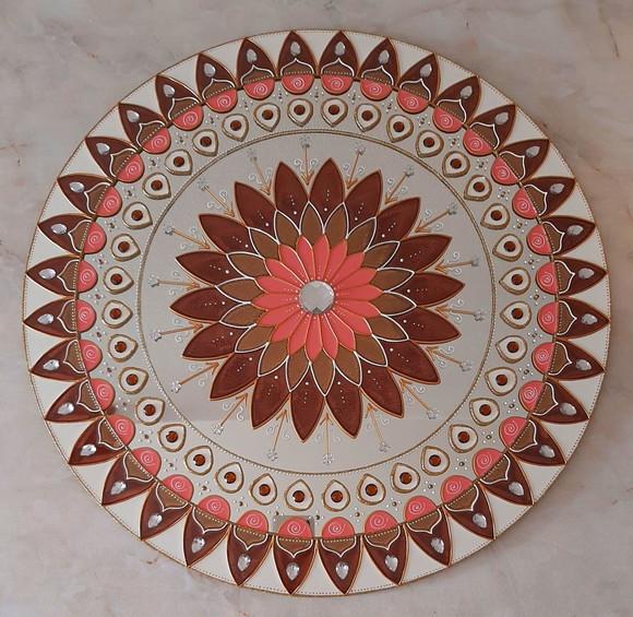 Espelho Decorativo Mandala de Parede Marrom Branco e Sê 50cm