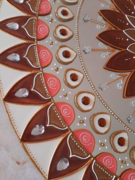 Espelho Decorativo Mandala de Parede Marrom Branco e Sê 50cm