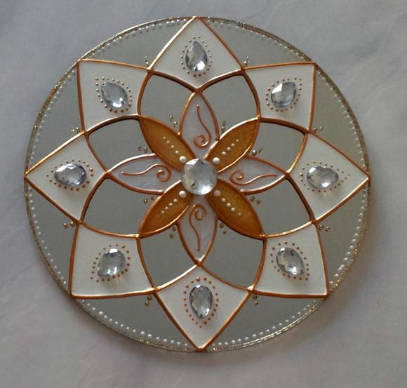 Espelho Decorativo Mandala Luz Ouro e Branco 12cm