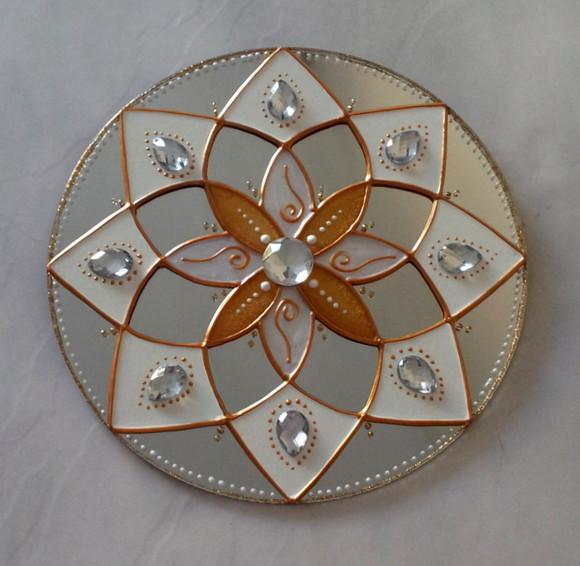 Espelho Decorativo Mandala Luz Ouro e Branco 12cm