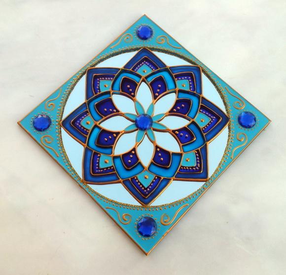 Espelho Flor Azul da Sabedoria 15x15cm