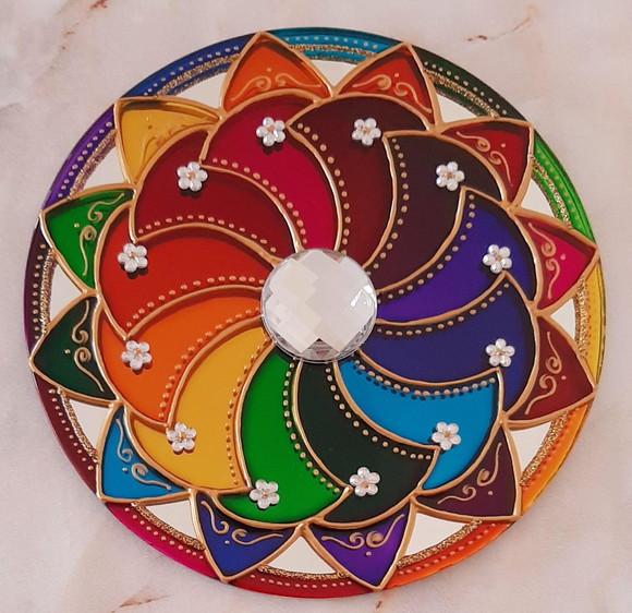 Espelho Mandala Colorida 15cm de Parede Dia das Mães