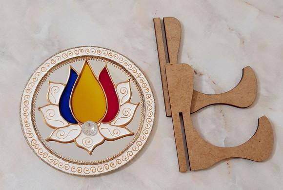 Espelho Mandala Chama Trina 12cm com Suporte de Mesa