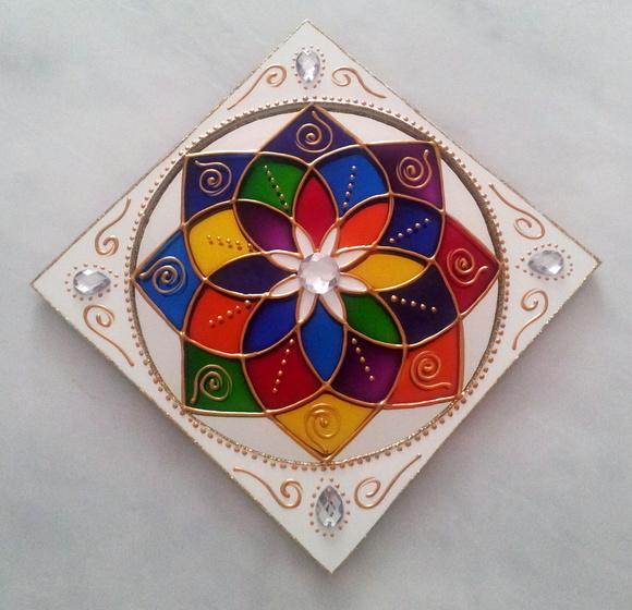 Espelho Mandala Colorida 15x15 Parede
