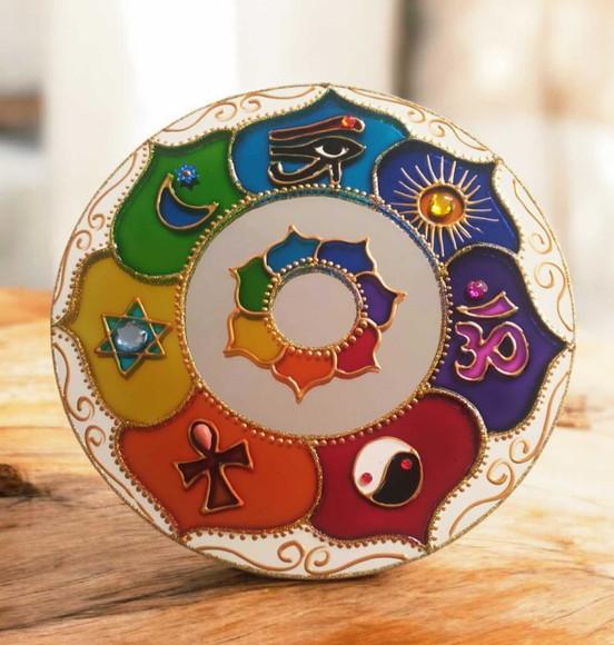 Espelho Mandala Decorativa 7 Símbolos 30cm de Parede