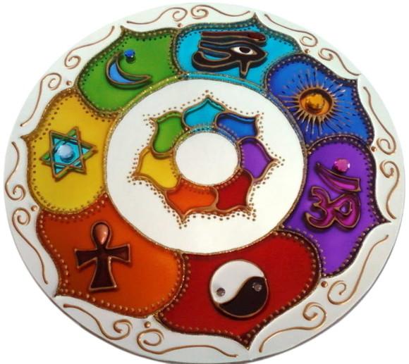 Espelho Mandala Decorativa 7 Símbolos 30cm de Parede