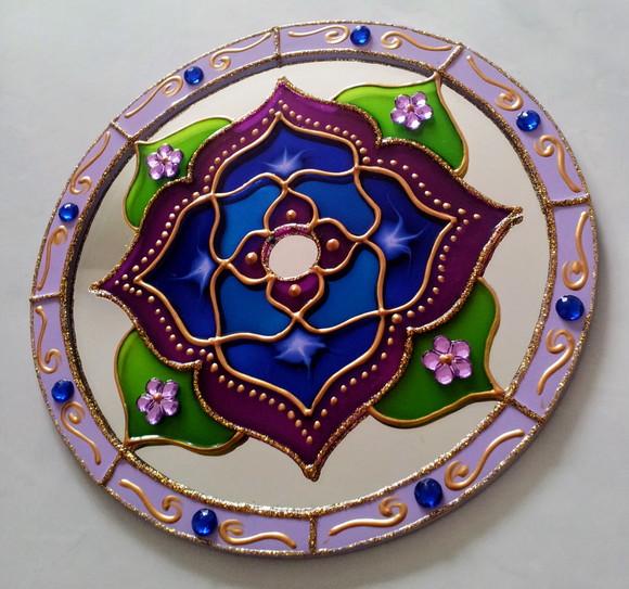 Espelho Mandala Flor Azul e Violeta 15cm Dia das Mães